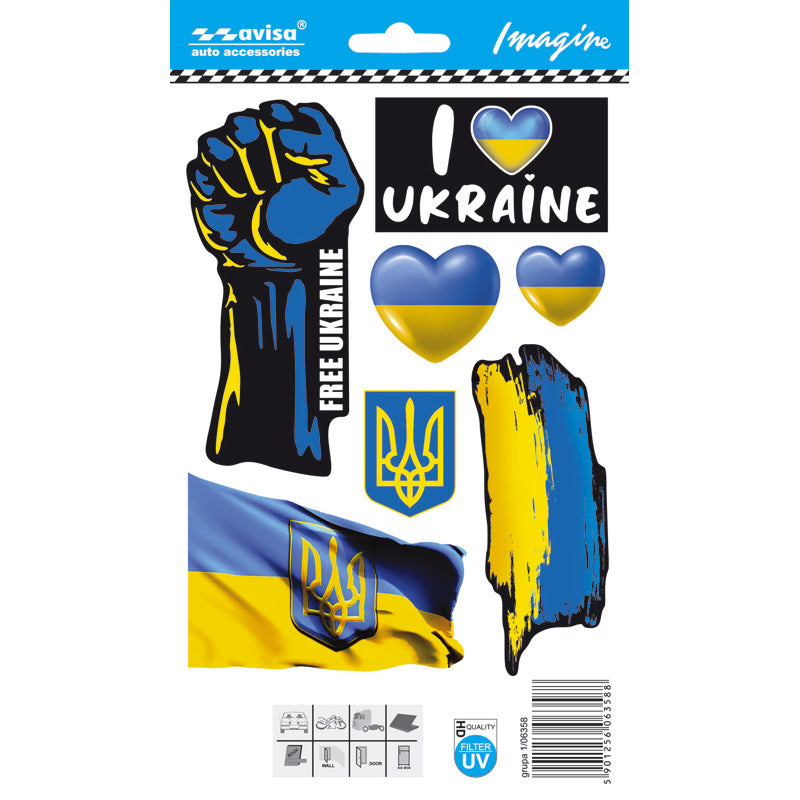 Avisa, Auto Tattoo Sticker I love UKRAINE - Mini Collection - 12,5x17,1cm