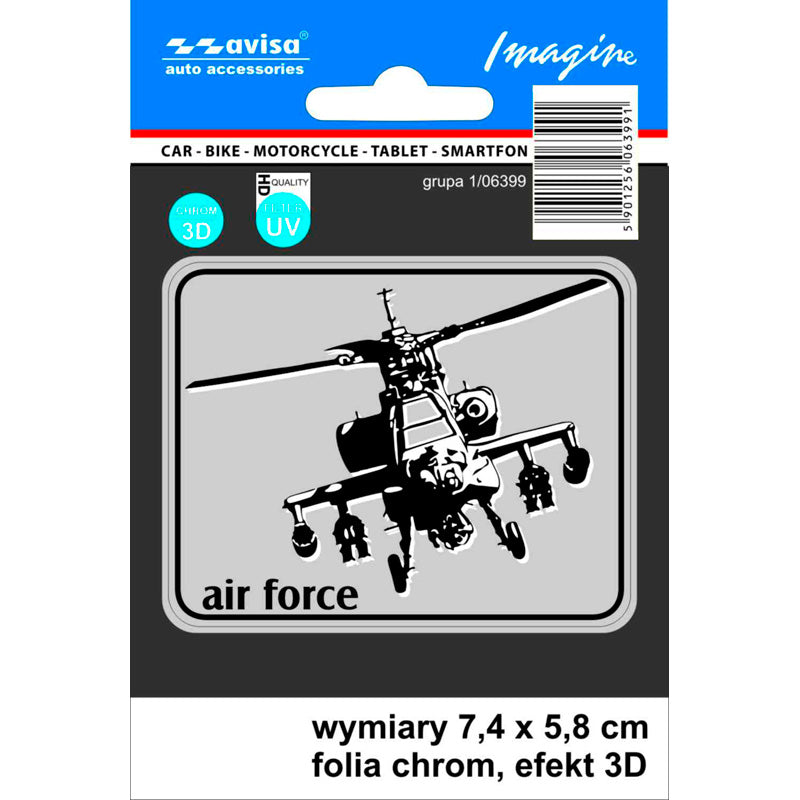 Avisa, 3D Chrome Helicopter AutoTattoo Sticker - 7,4 x 5,8 cm - UV-skydd