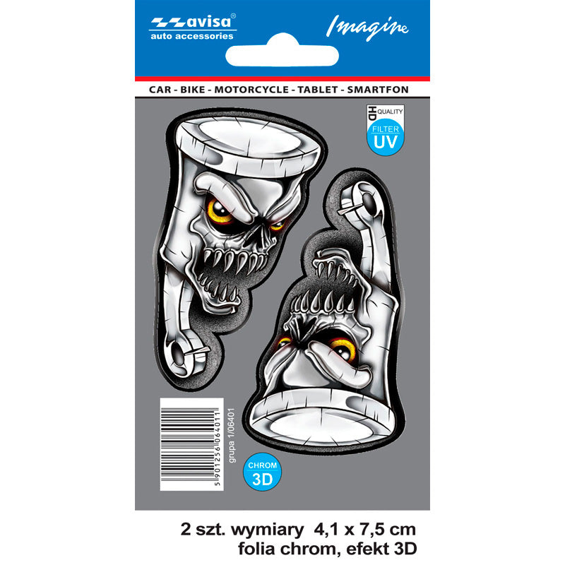 Avisa, 3D Chrome AutoTattoo Stickers - Angry Valves - 2 st. - 4,1 x 7,5 cm