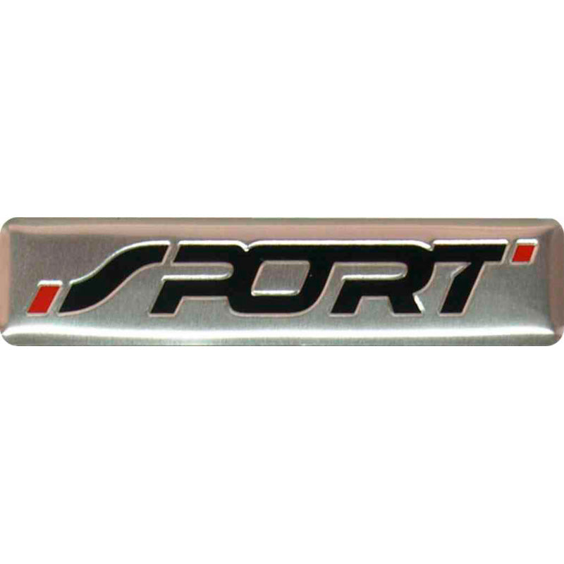 Avisa, Aluminiumlogotyp - SPORT - Svart & Röd - 7x1,7cm