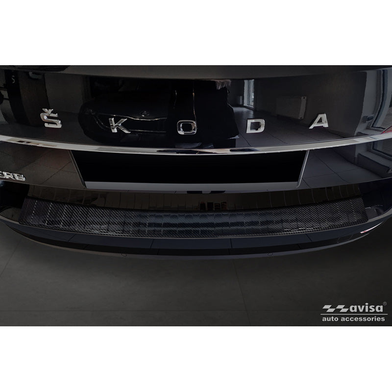 Avisa, Bakre stötfångarskydd, 3D äkta kolfiber, passar Skoda Superb III Combi 2015-2019 &amp; Facelift 2019-2024 inkl. Scout "kubansk"