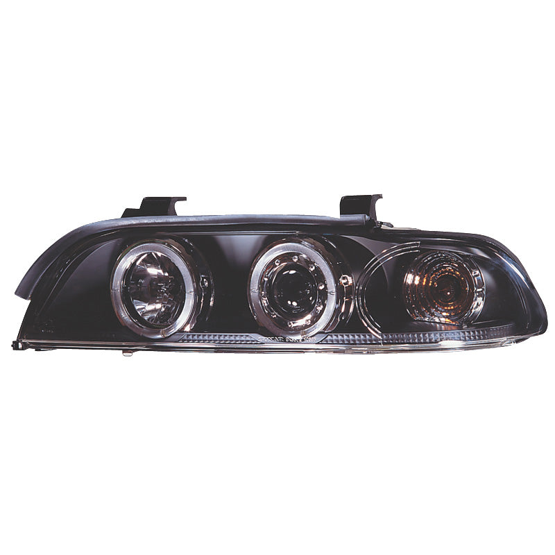 Strålkastare, passar BMW 5-serie E39 1996-2003 - svart - inkl. Halos