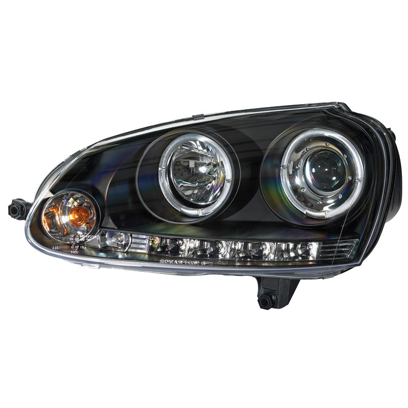 Framlampor, Passar för Volkswagen Golf V 2003-2008 - svarta - inkl. Angel Eyes