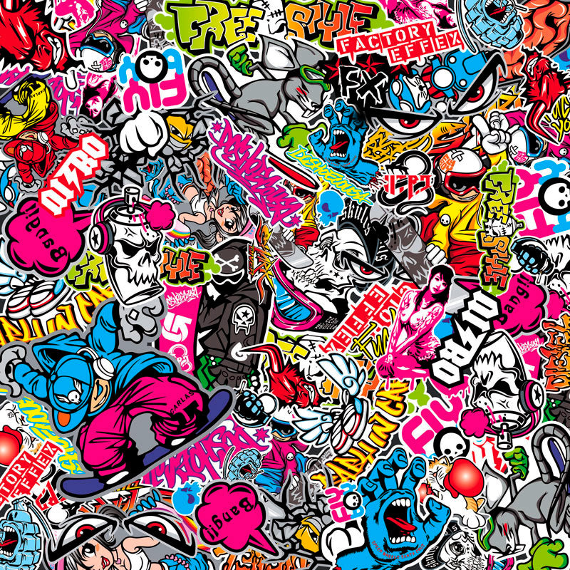 AutoStyle, Stickerbomb Folie - Graffiti Design 1 - 60x200cm - Självhäftande