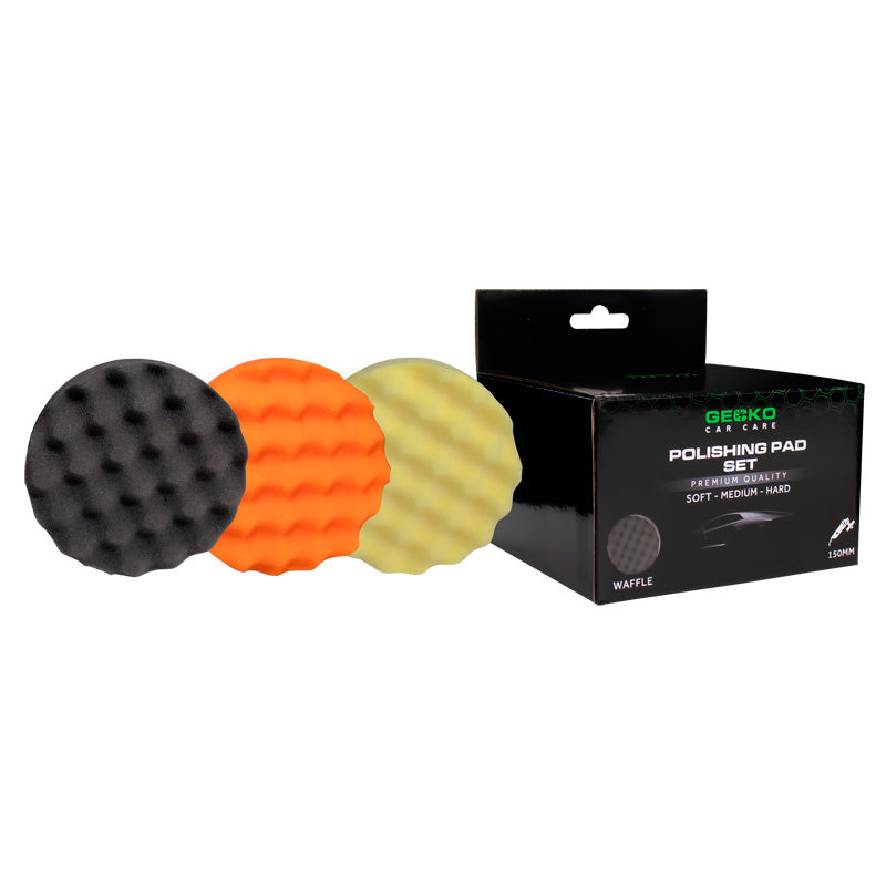 Gecko, Waffle Polishing Pads - 150mm - 3-pack - Svart, Orange, Gul