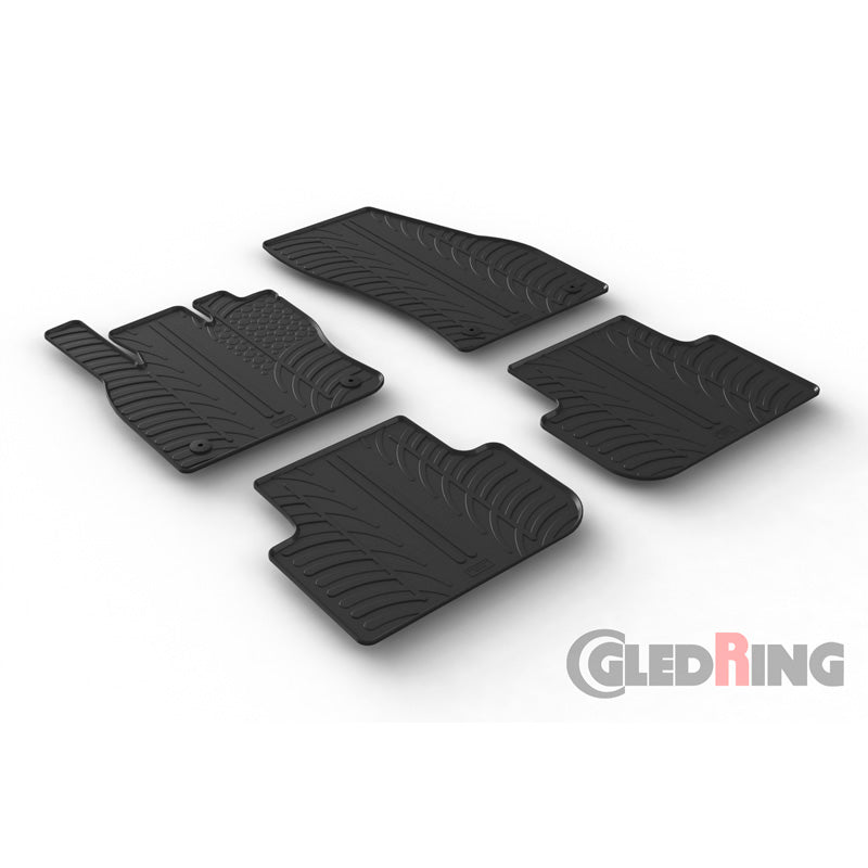 Gledring, Gummimattor, passar Volkswagen Tiguan II 2016-2024 (T-profil 4 delar + clips)