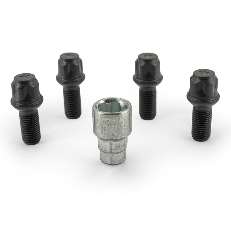 HR, Hjullåssats R13 M14x1,50x27mm Round-Head Svart - 4 hjullåsbultar inkl. adapter