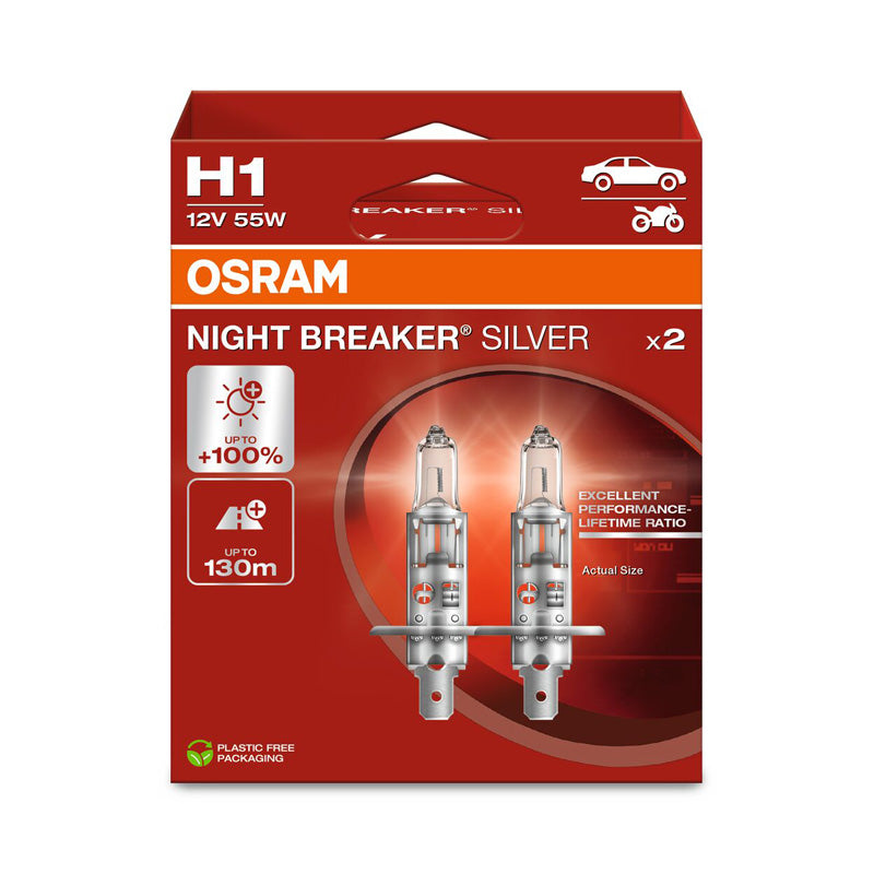 Osram, Night Breaker Silver Halogenlampor - H1 - 12V/55W - 2 st.