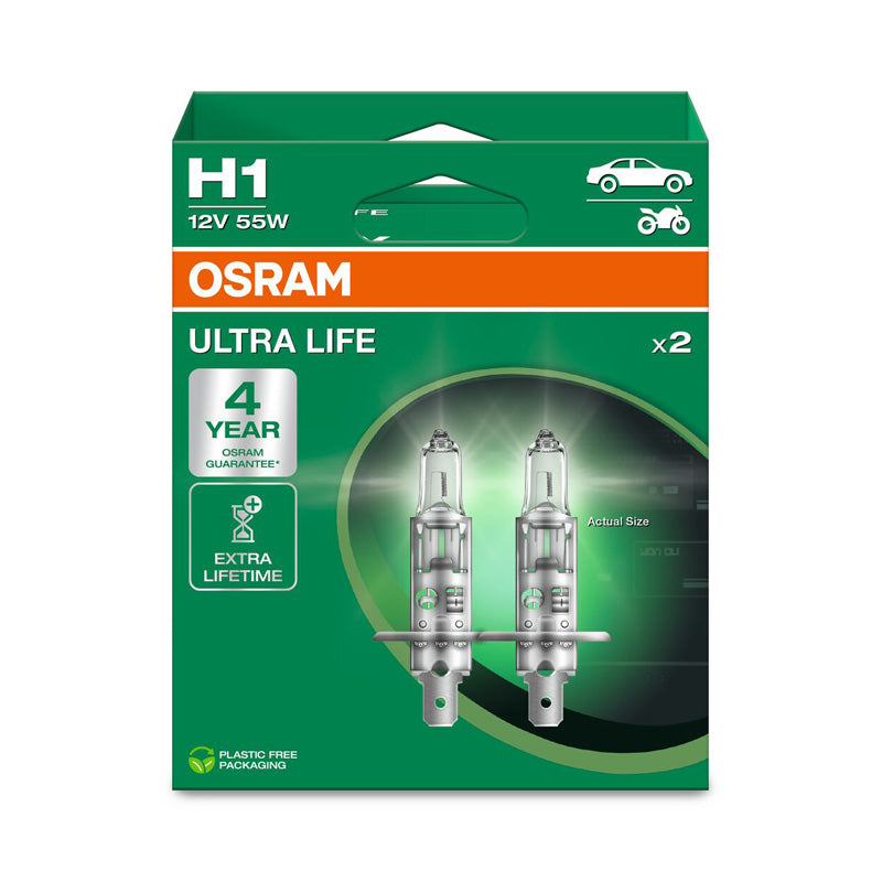 Osram, Ultra Life Halogenlampor - H1 - 12V/55W - 2 st.