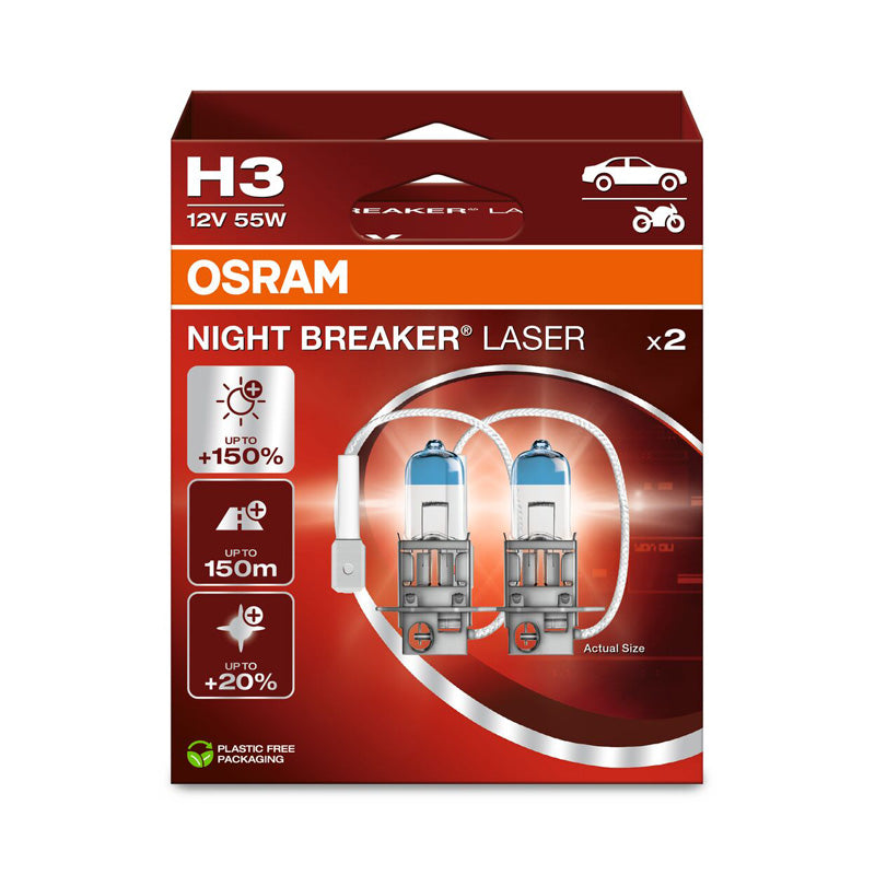 Osram, Night Breaker Laser Halogenlampor - H3 - 12V/55W - Set med 2 st.