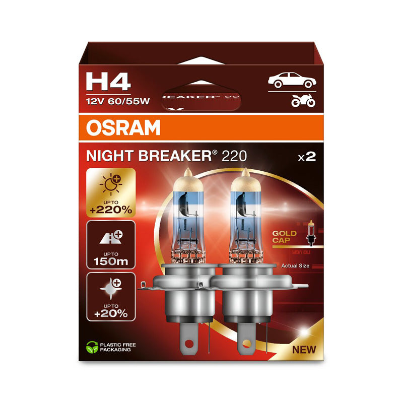 Osram, Night Breaker 220 Halogenlampor - H4 - 12V/60-55W - Set med 2 st.