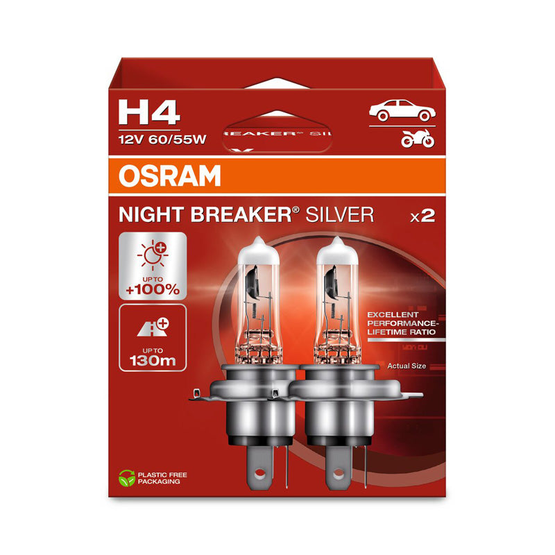 Osram, Night Breaker Silver Halogenlampor - H4 - 12V/60-55W - 2 st.