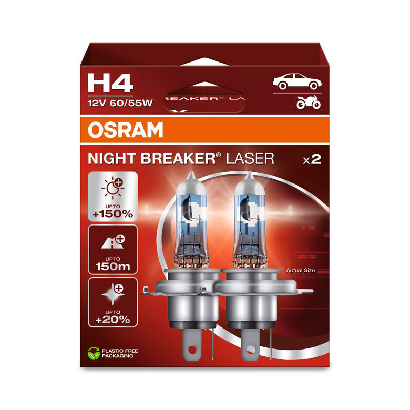 Osram, Night Breaker Laser Halogenlampor - H4 - 12V/60-55W - Set med 2 st.