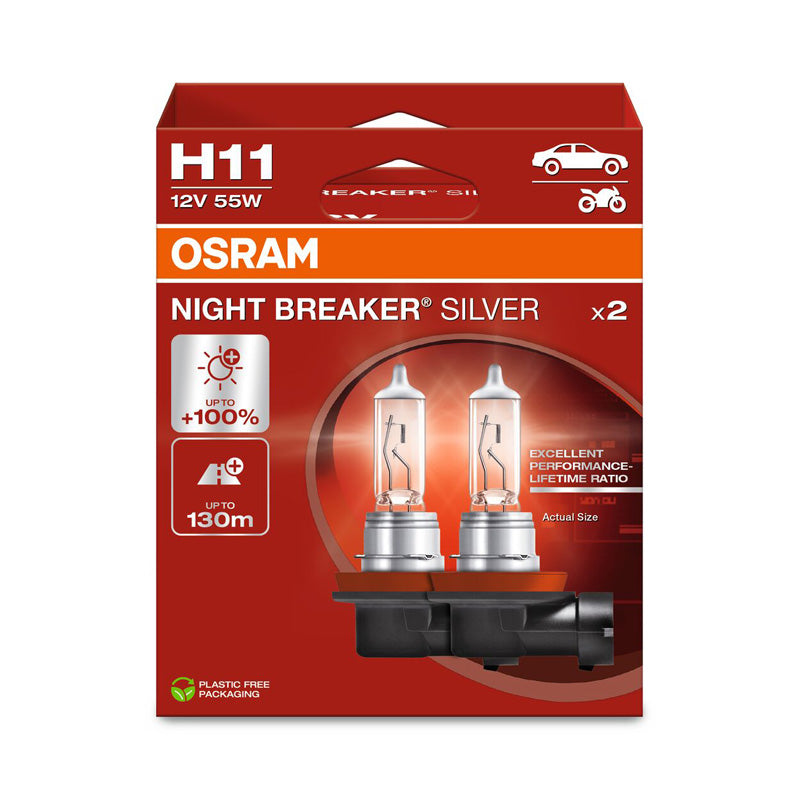 Osram, Night Breaker Silver Halogenlampor - H11 - 12V/55W - Set med 2 st.