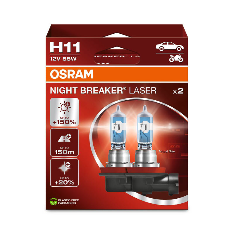 Osram, Night Breaker Laser Halogenlampor - H11 - 12V/55W - Set med 2 st.