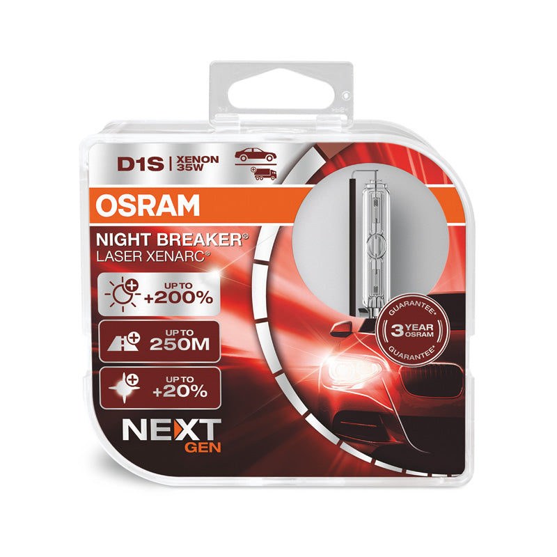 Osram, XENARC NIGHT BREAKER LASER Xenon-lampa D1S - 12V/35W - Set med 2 - 4500K - 220% mer ljus