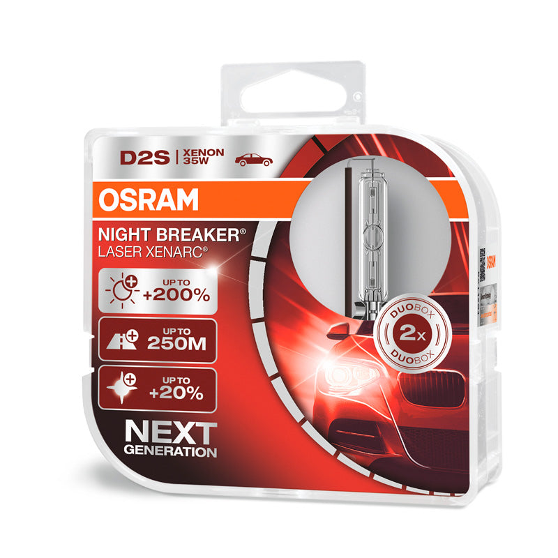 Osram, XENARC Night Breaker Laser HID-Xenon-lampor D2S - 12V/35W - Set med 2 - 4500K