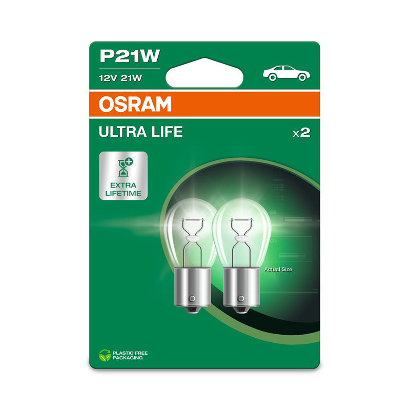 Osram, Ultra Life Halogenlampor - BA15S - 12V/21W - Set med 2 st.