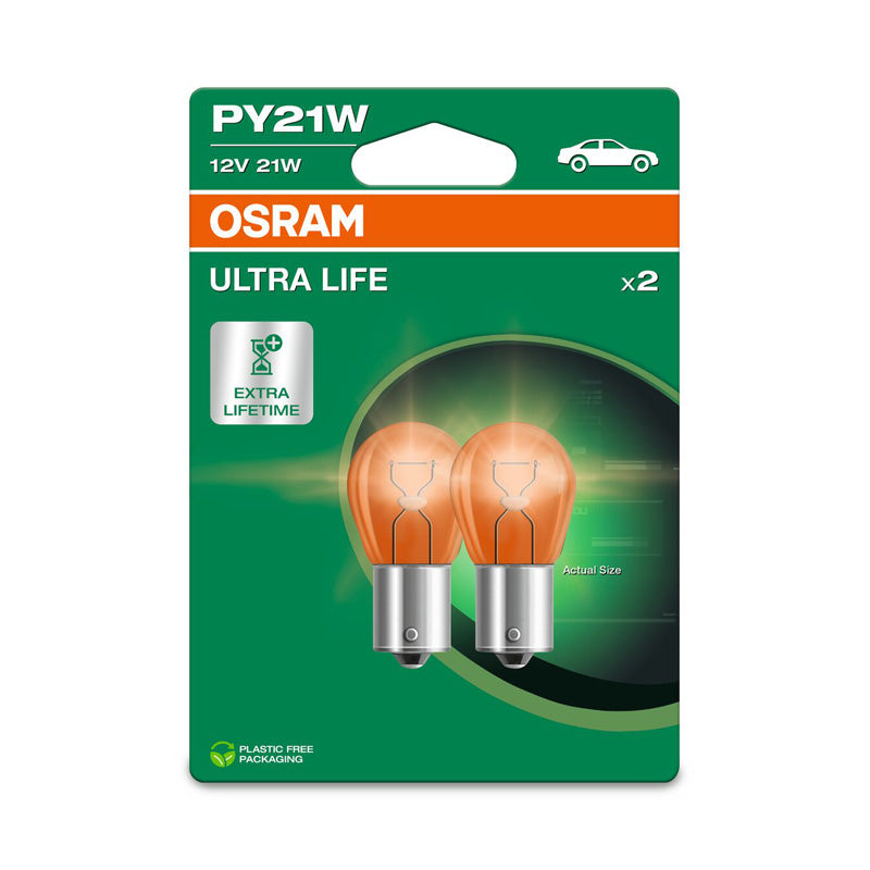 Osram, Ultra Life halogenlampor - BAU15S - 12V/21W - Set med 2 st - Orange