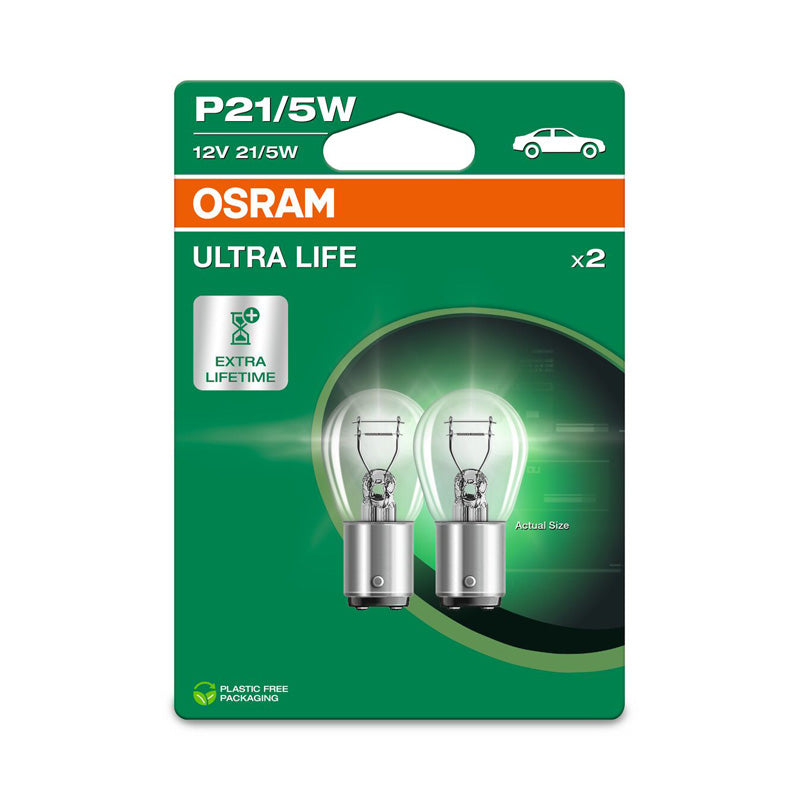 Osram, Ultra Life Halogenlampor - BAY15D - 12V/21-5W - Set med 2 st.