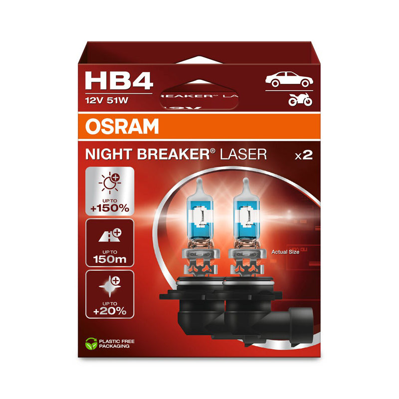 Osram, Night Breaker Laser Halogenlampor - HB4 (9006) - 12V/51W - 2 st.