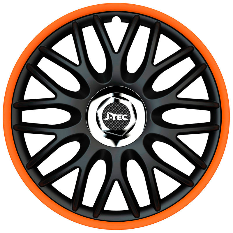 J-Tec, Navkapslar, 4st, Orden R 15-tums svart/orange + kromring