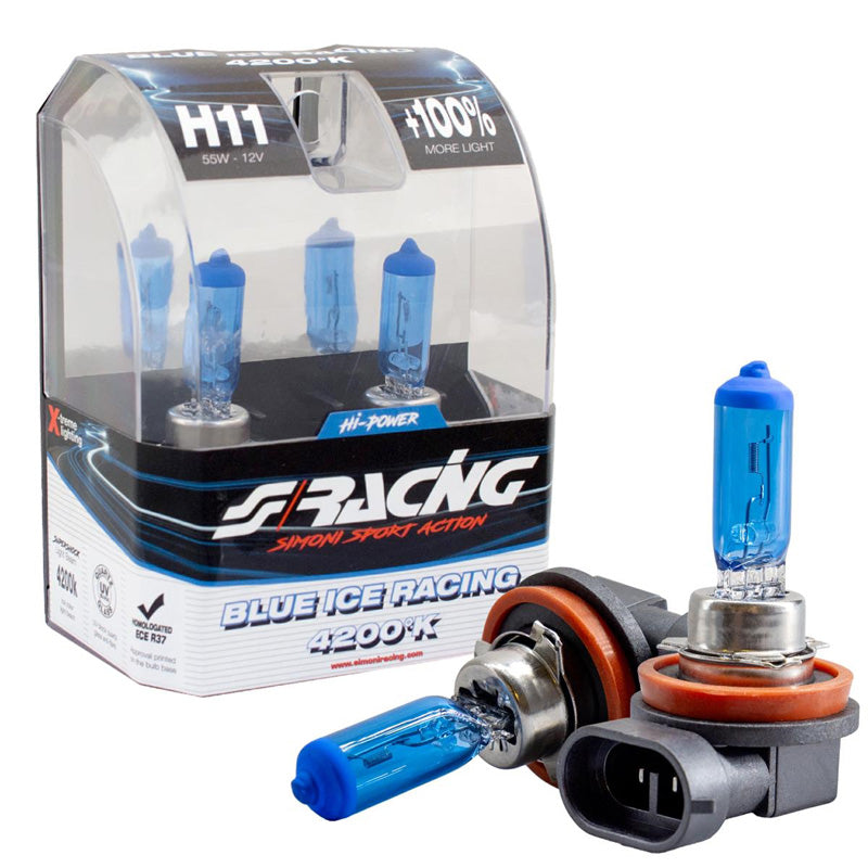 Simoni Racing, Halogenlampor 'Blue Ice Racing' H11 (4200K) 12V/55W - Set med 2 st. ECE-R37 E-märke