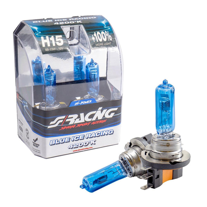 Simoni Racing, Halogenlampor 'Blue Ice Racing' H15 (4200K) 12V/55-15W - Set med 2 st. ECE-R37 E-märke