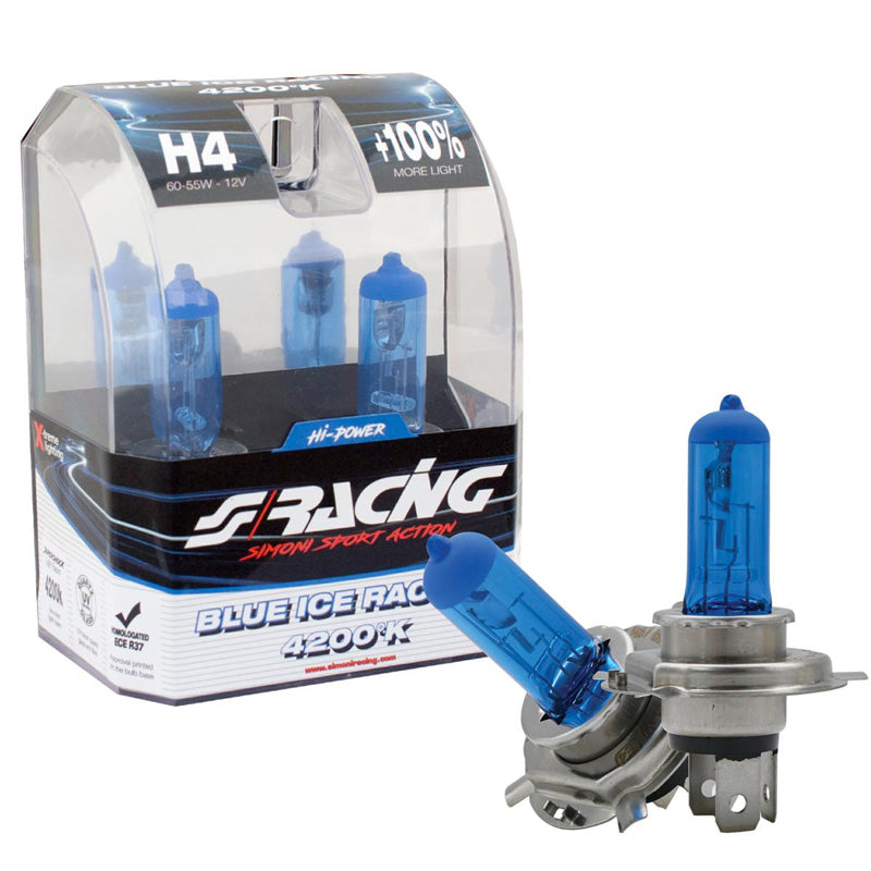 Simoni Racing, Halogenlampor 'Blue Ice Racing' H4 (4200K) 12V/60-55W - Set med 2 st. ECE-R37