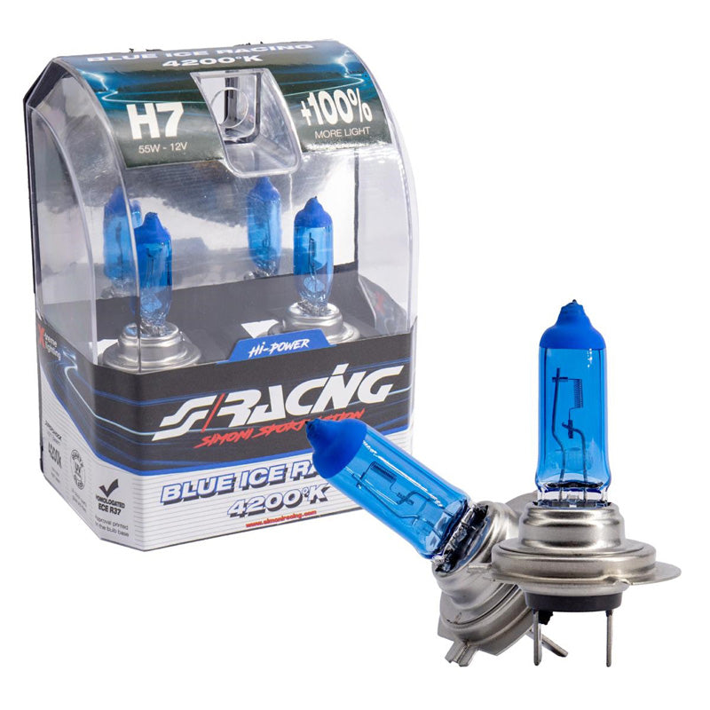 Simoni Racing, Halogenlampor 'Blue Ice Racing' H7 (4200K) 12V/55W - Set med 2 st. ECE-R37 E-märke