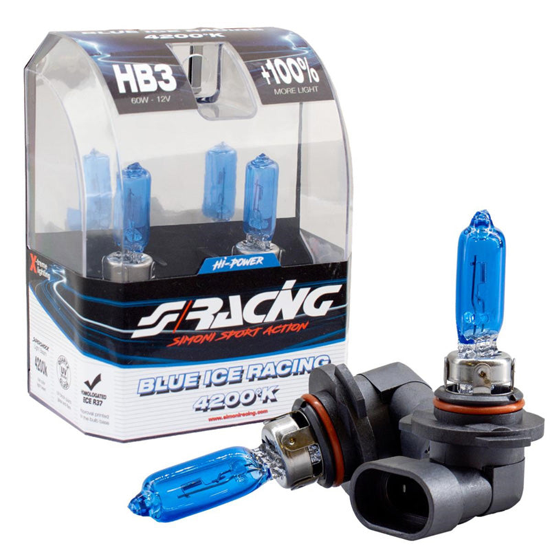 Simoni Racing, Halogenlampor 'Blue Ice Racing' HB3 (4200K) 12V/65W - Set med 2 st. ECE-R37 E-märke