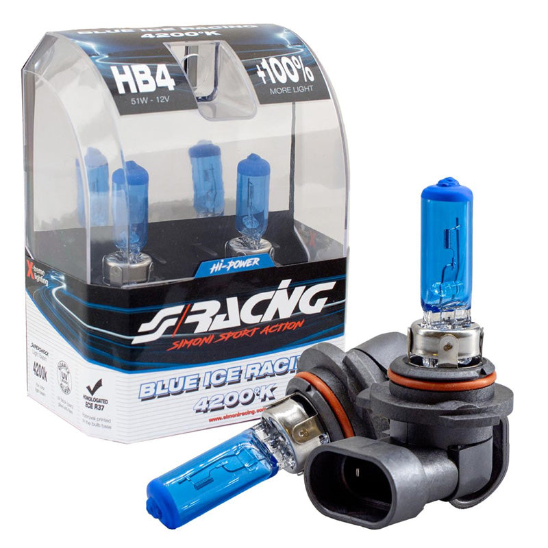 Simoni Racing, Halogenlampor 'Blue Ice Racing' HB4 (4200K) 12V/55W - Set med 2 st. ECE-R37 E-märke