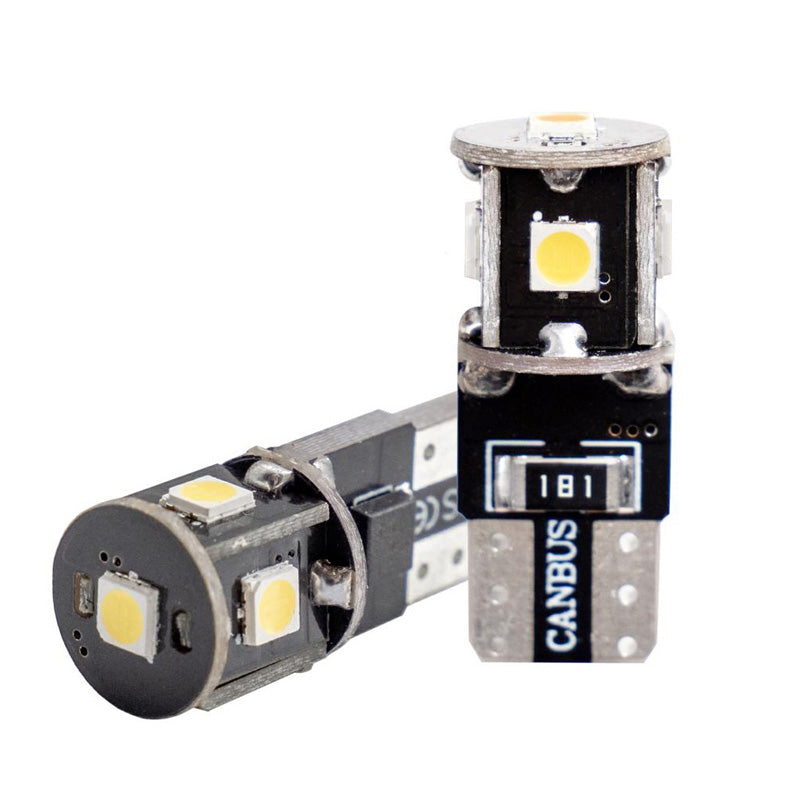 Simoni Racing, 5-LED T10 Fluorescerande glödlampa 'Canbus No-Polarity' - Supervit - Set med 2 st.