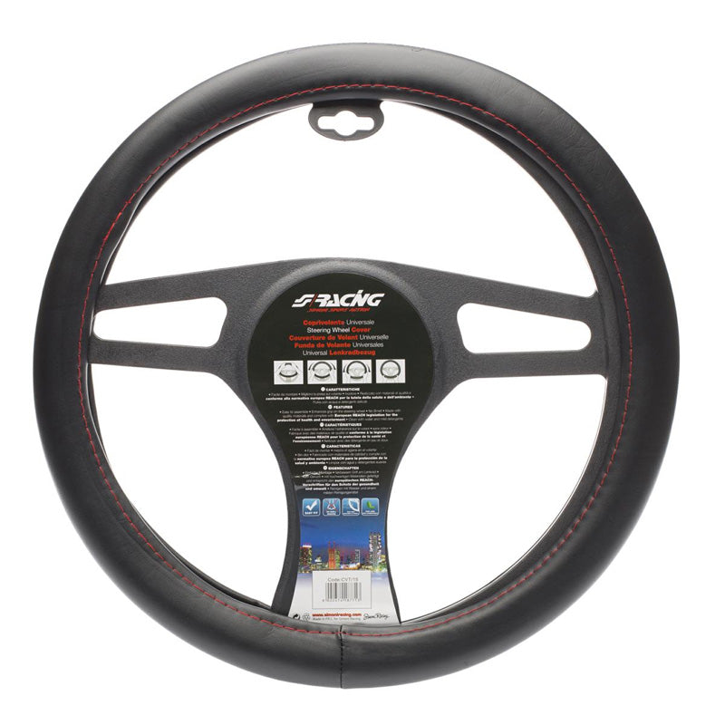 Simoni Racing, Rattskydd - Svart Ecoleather med röda sömmar - 37-39cm