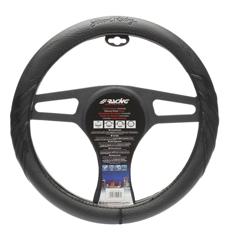 Simoni Racing, Sätesöverdrag till ratt - Svart Ecoleather - 37-39cm