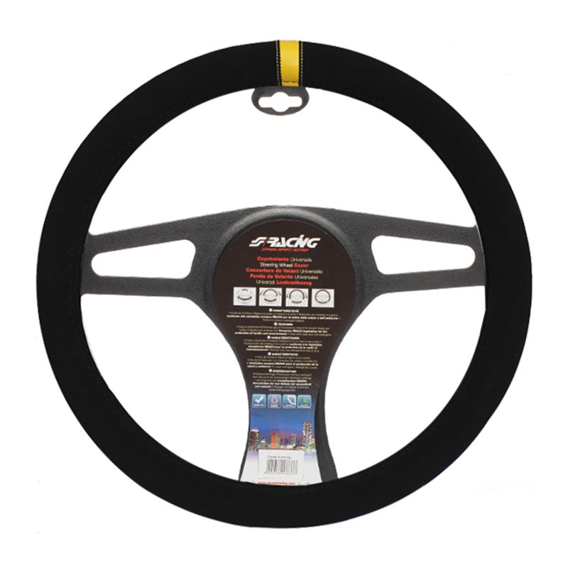 Simoni Racing, Rattskydd Carrera Look - Svart mikrofiber med gul rand - 37-39cm