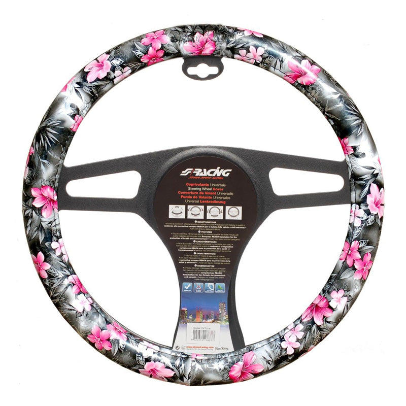 Simoni Racing, Flower rattkåpa - Svart Ecoleather/Rosa - 37-39cm