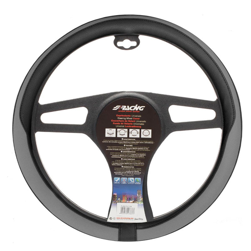 Simoni Racing, Läderrattöverdrag - Svart/Grå Ecoleather - 37-39cm