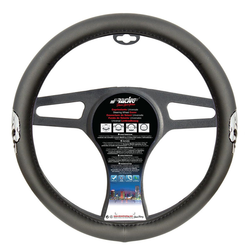 Simoni Racing, Rattskydd med silverskallar - Svart Ecoleather/Silver - 37-39cm