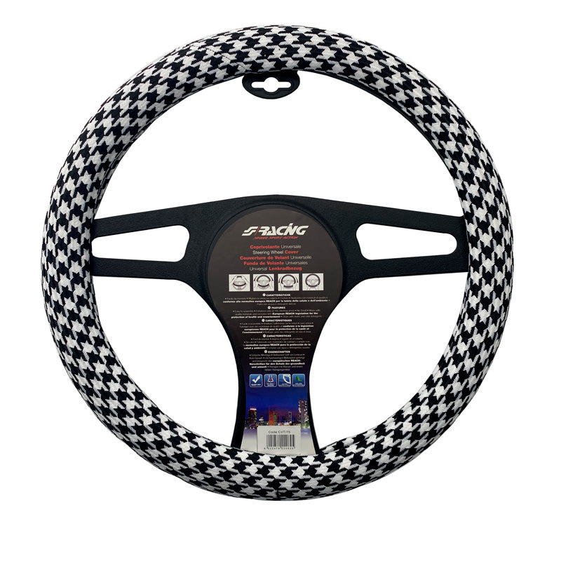 Simoni Racing, Comfort Steering Wheel Cover - Pied de Poule - Svart/Vit - 37-39cm