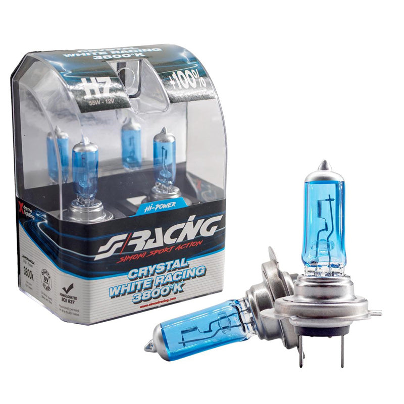 Simoni Racing, Halogenlampor 'Crystal White Racing' H7 (3800K) 12V/55W - Set med 2 st. ECE-R37 E-märke