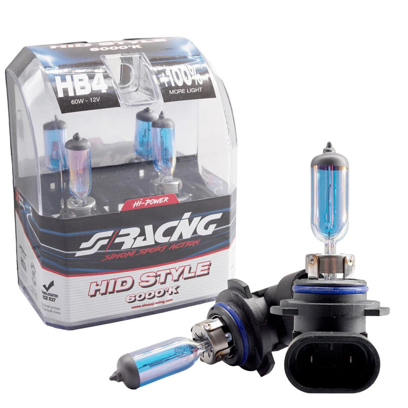 Simoni Racing, Halogenlampor 'HID Style' HB4 (6000K) Hyperwhite - 12V/55W - Set med 2 st. ECE-R37 E-märke