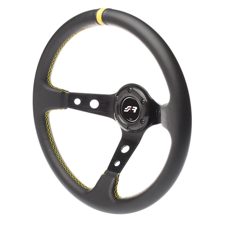 Simoni Racing, Sportratt, Speciale - Svart Ecoleather/Gul - Diameter 350mm