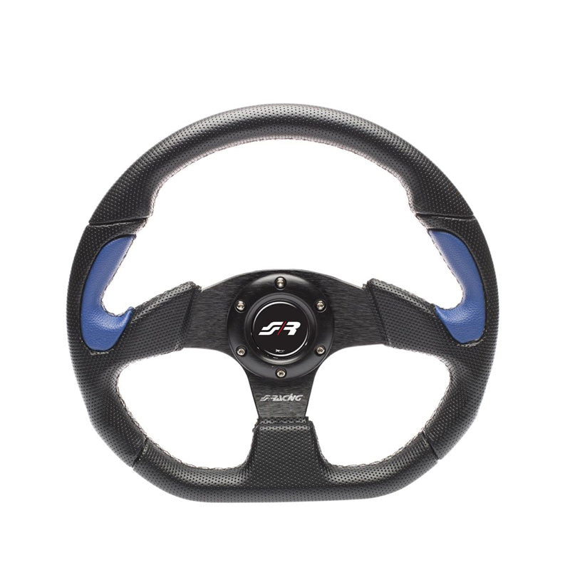 Simoni Racing, Sportratt, X2 Poly Pelle - Svart Ecoleather/Blå - Diameter 330mm