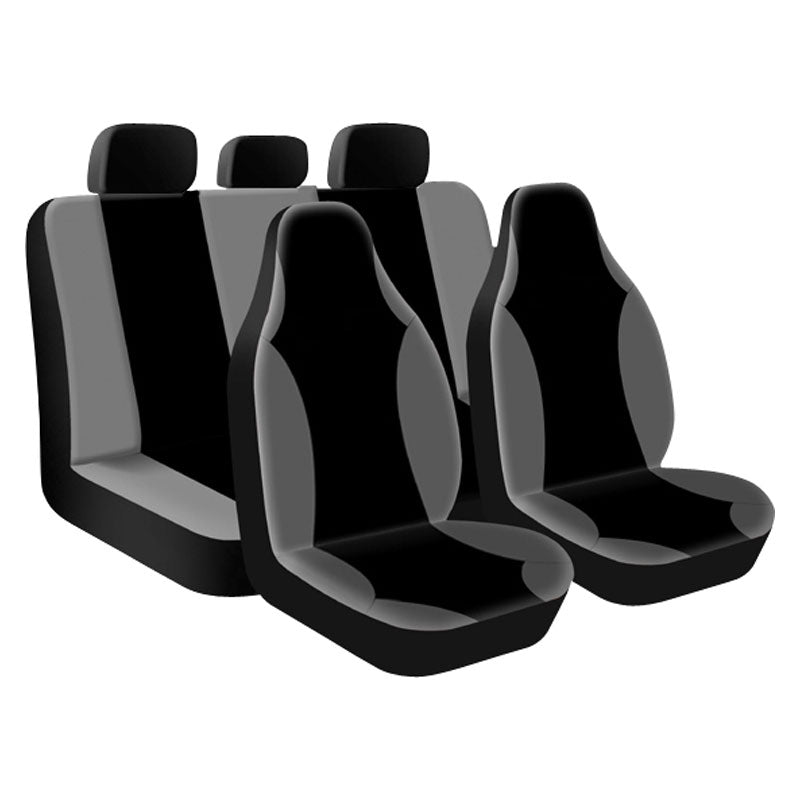 AutoStyle, Racer Seat Cover Set - Svart / Grå - 9 delar - passar sidokrockkuddar